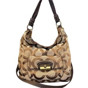 Coach Signature Brown and Tan Shoulder Bag slouchy tote designer purse